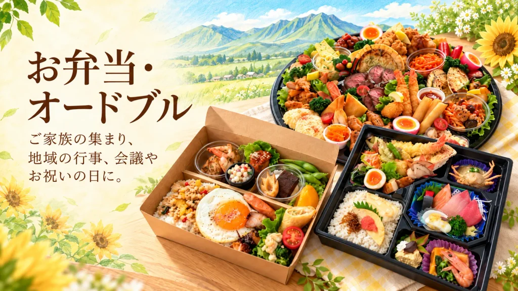 お弁当・オードブル。ご家族の集まり、地域の行事、会議やお祝いの日に。